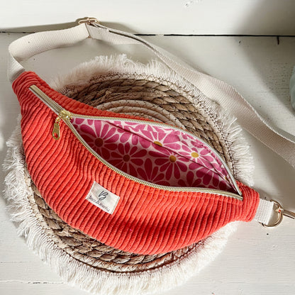 Sac banane ENFANT/ADO velours côtelé orange fluo