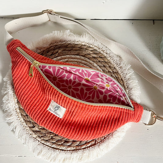 Sac banane ENFANT/ADO velours côtelé orange fluo