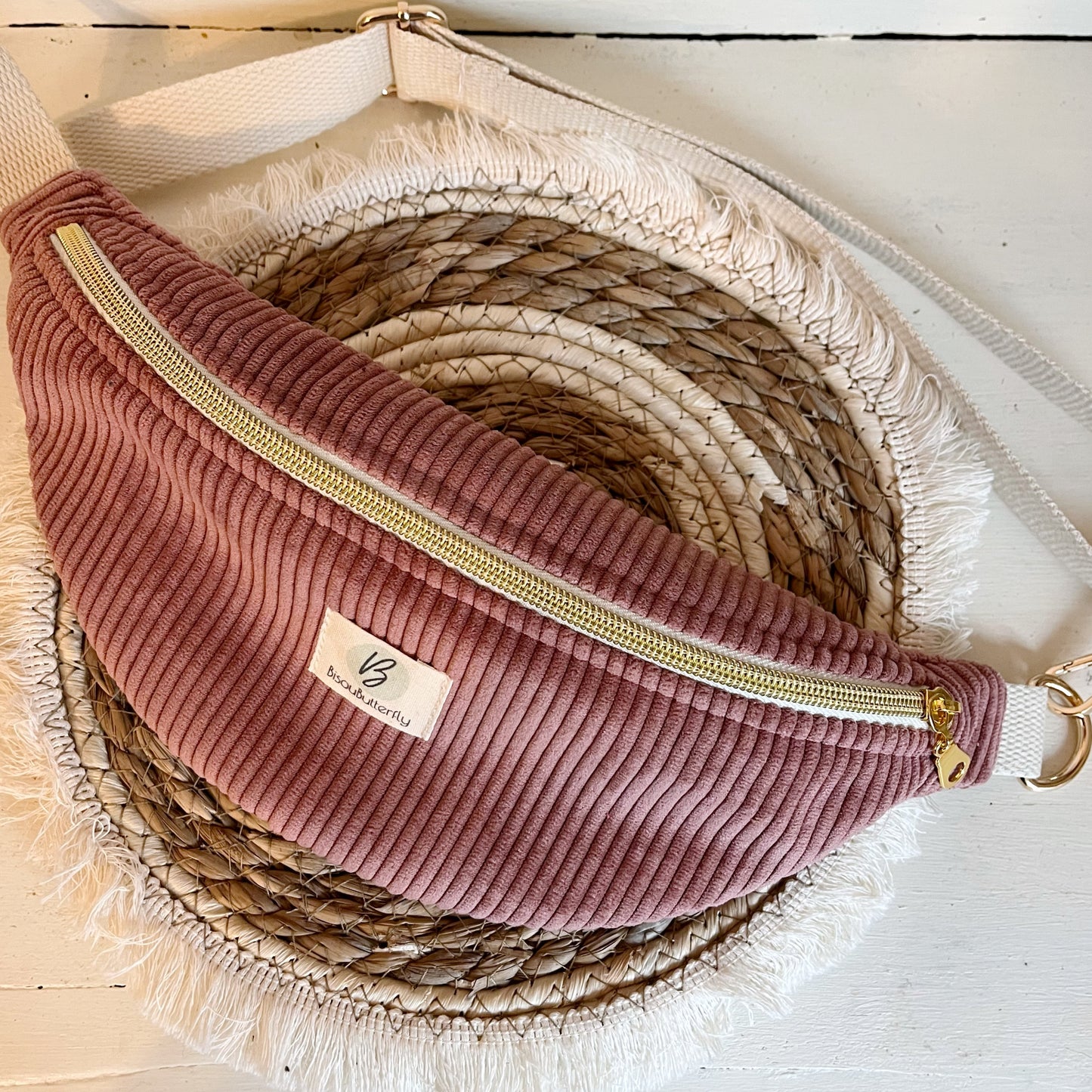 Sac banane ENFANT/ADO velours côtelé vieux rose