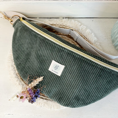 Sac Banane Velours côtelé couleur Kaki sangle réglable coton lurex