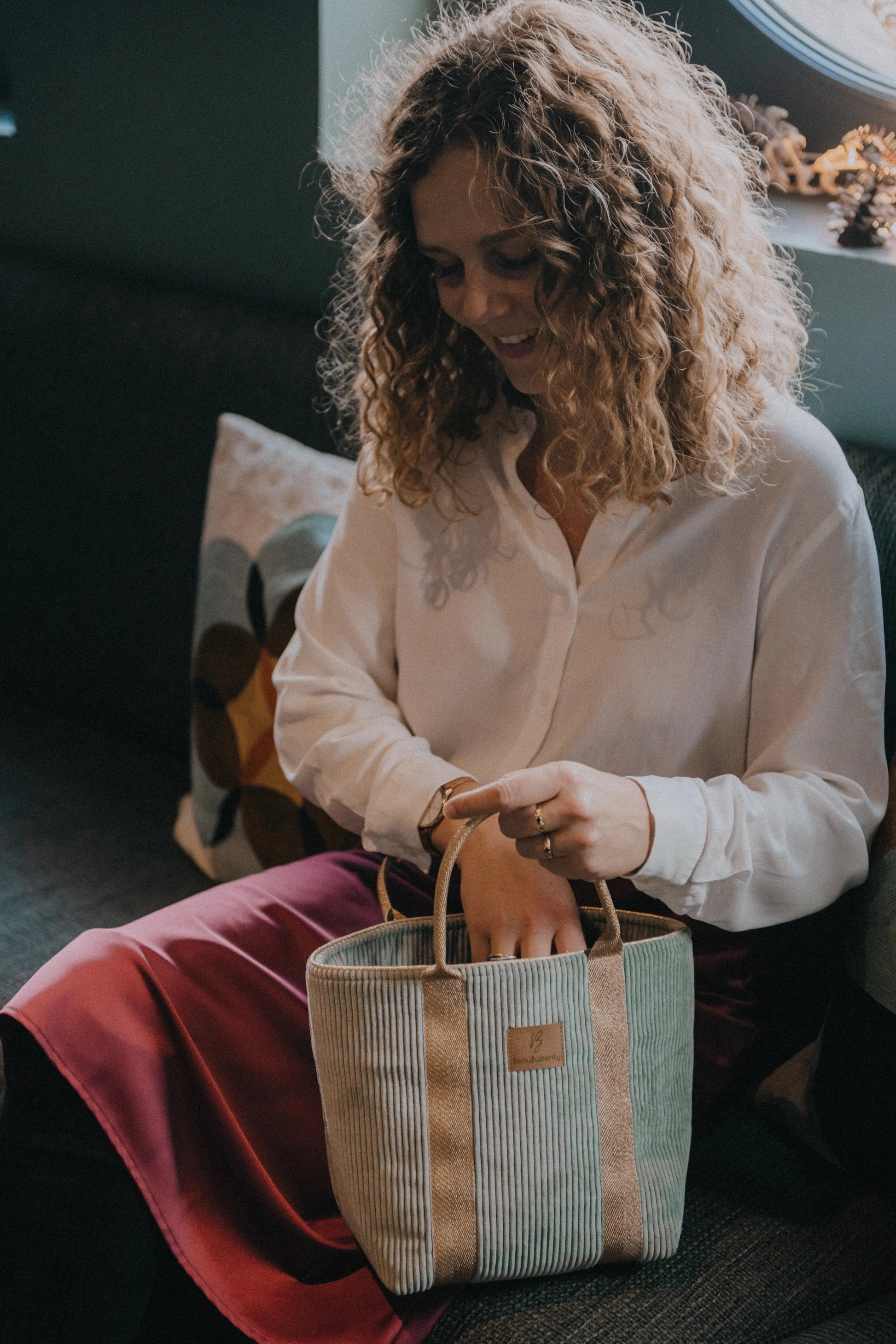 sac cabas bleu doré