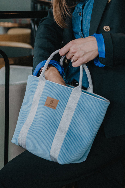 Sac à main JEANNE Bleu azur anse argenté