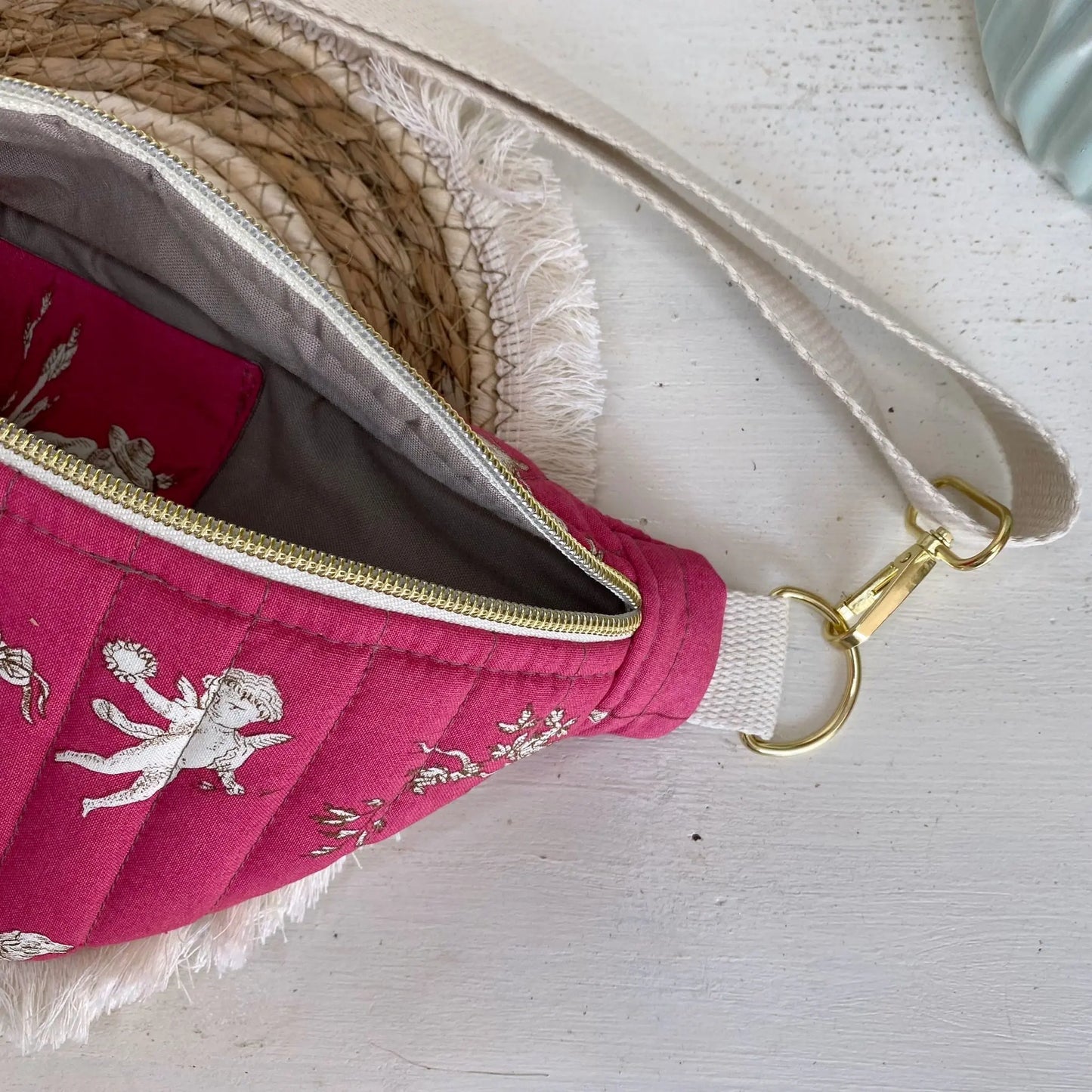sacoche toile de jouy rose