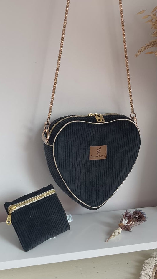 Sac bandoulière Coeur “Liebling” velours Noir