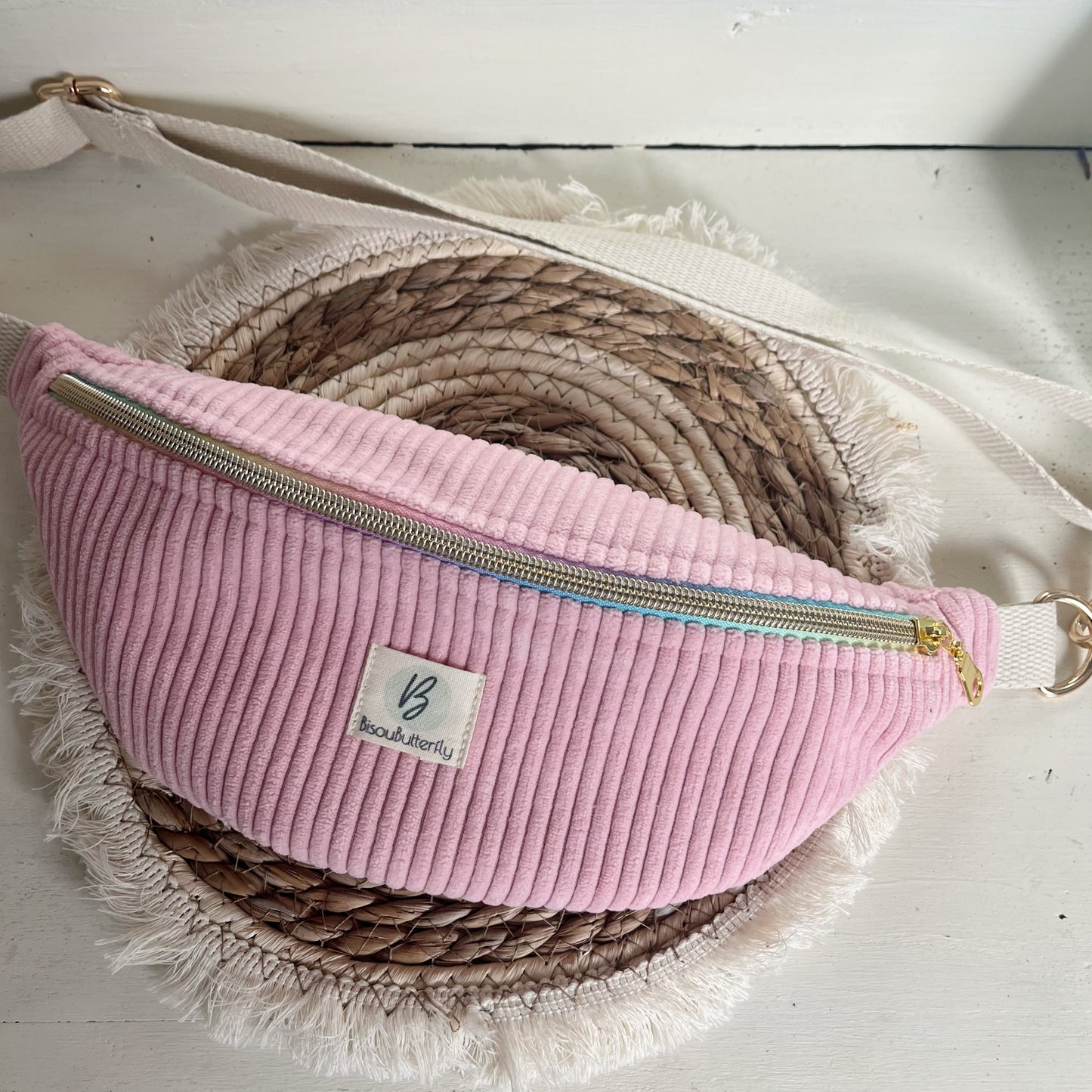 Sac banane ENFANT/ADO velours côtelé rose