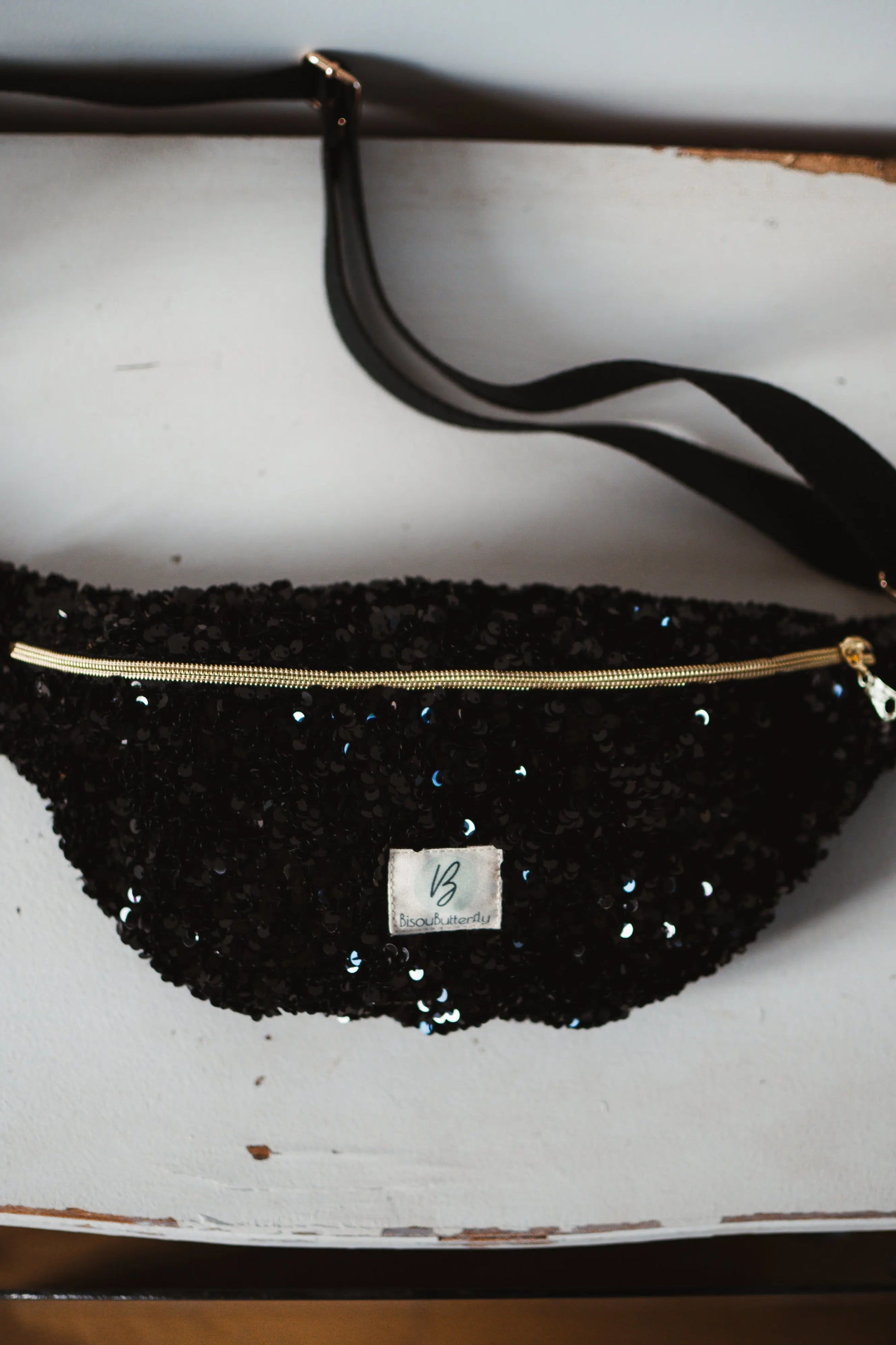 sac banane sequins noir