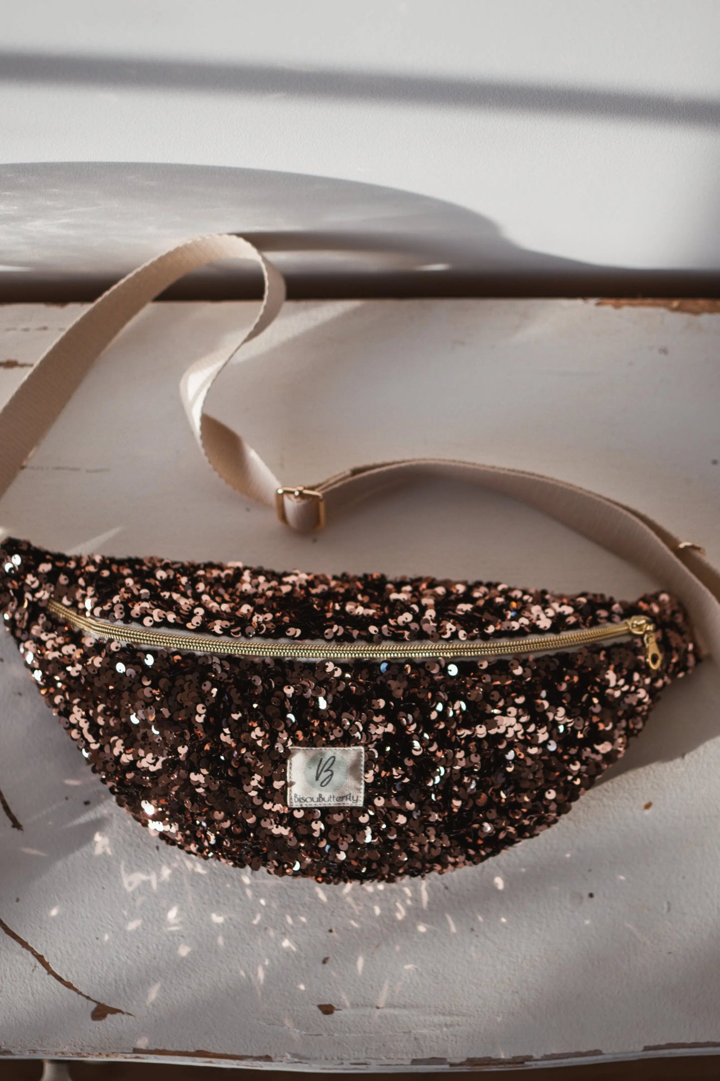 sac banane sequins rose