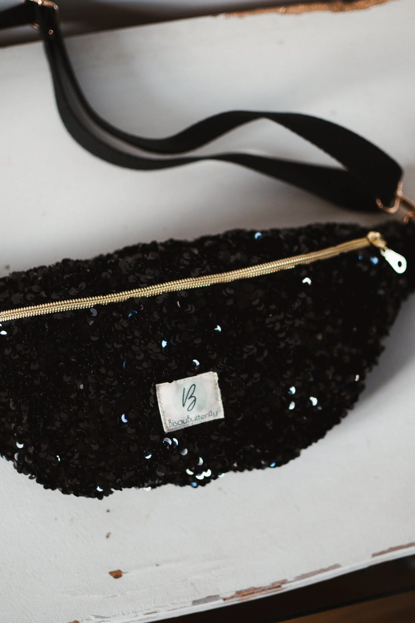 sac banane paillettes noir