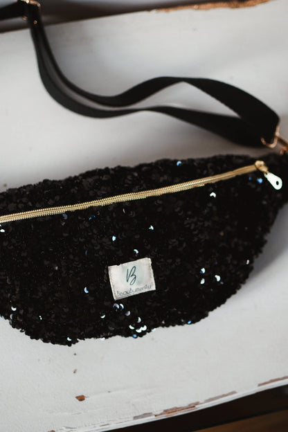 sac banane paillettes noir