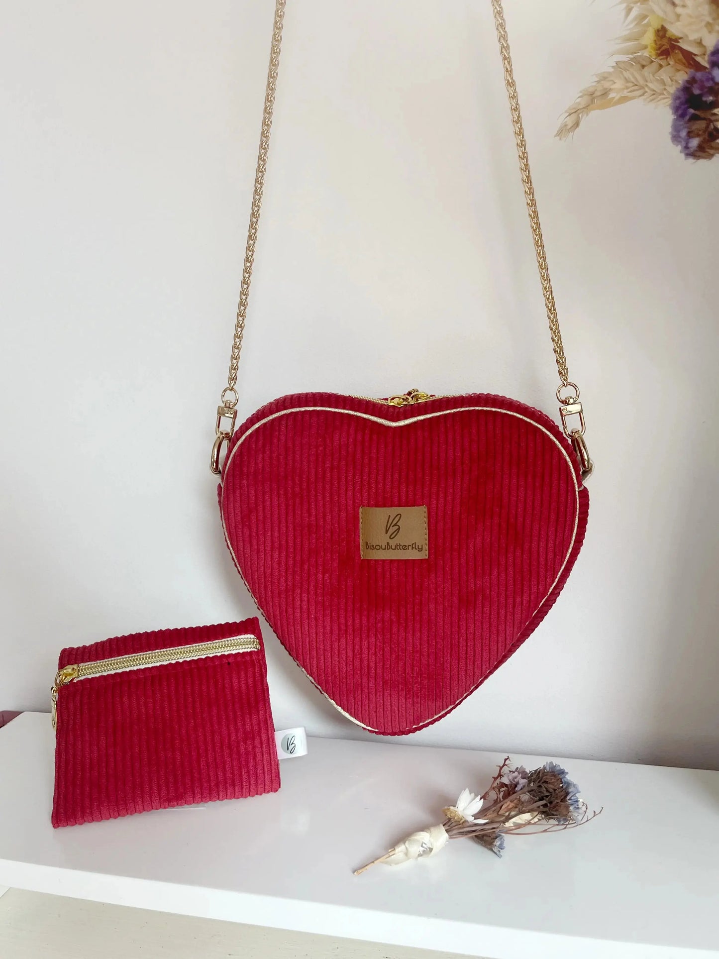Sac bandoulière Coeur “Liebling” velours Rouge BisouButterfly