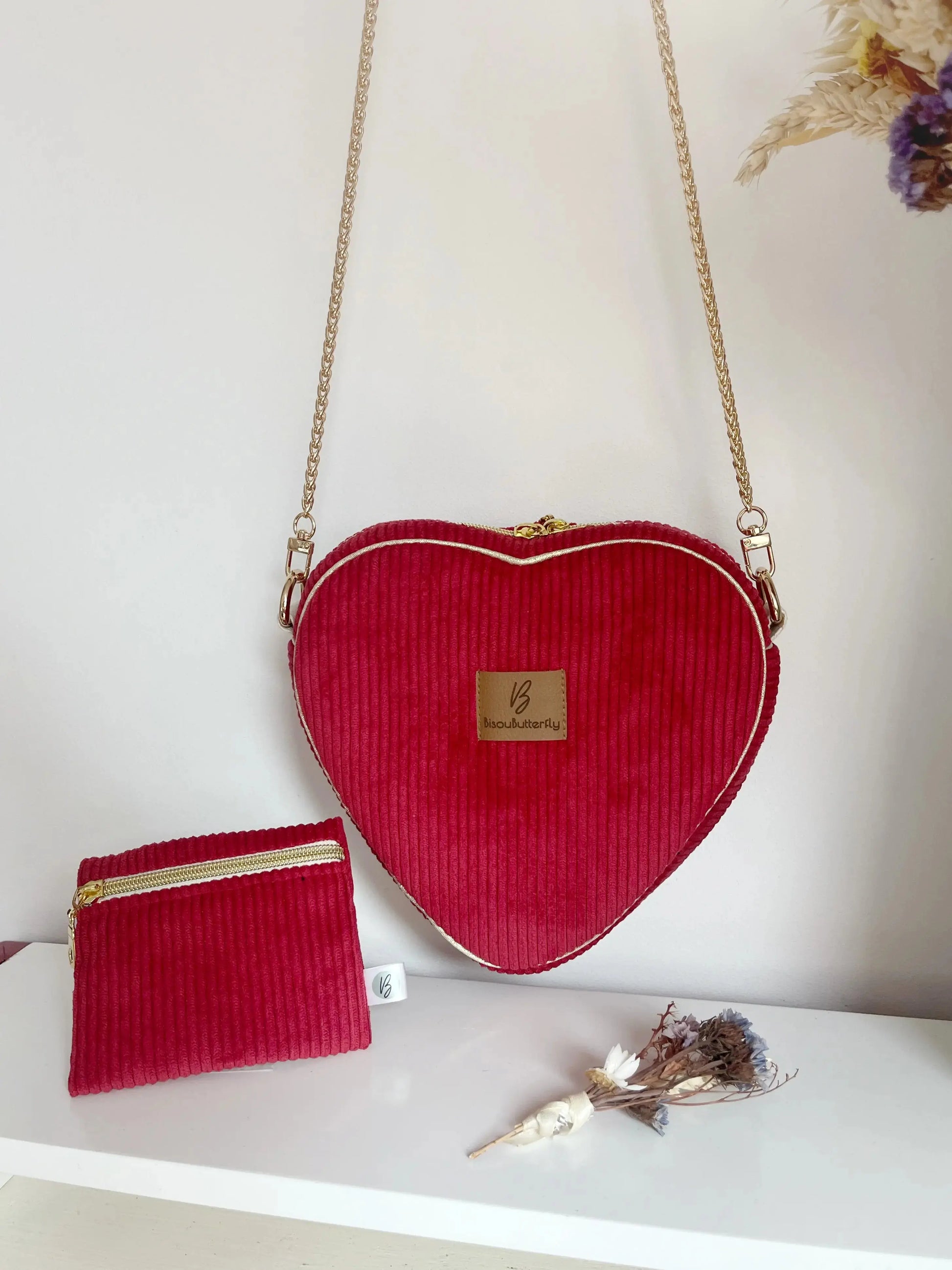 Sac bandoulière Coeur “Liebling” velours Rouge BisouButterfly
